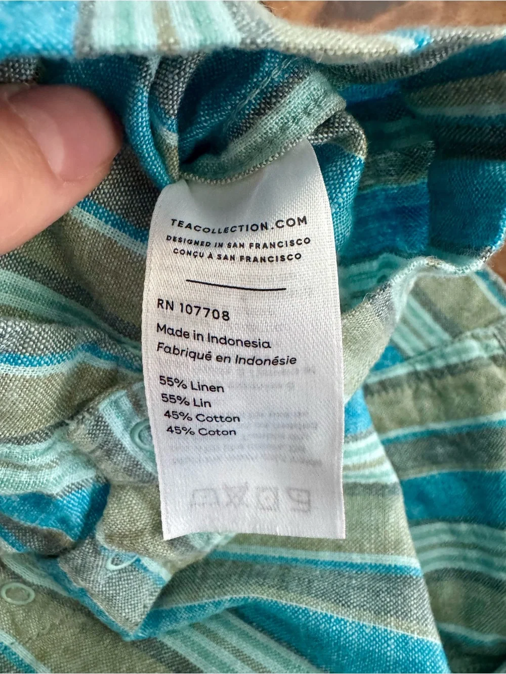 Tea Collection Linen Blend Ocean Coastal Stripe Button Romper Size 6-9 Months